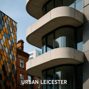 DMU Leicester Vijay Patel Building modern architecture featuring glass facades and contemporary design elements integrated with Leicester city center