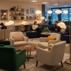 Modern campus university library with comfortable seating best campus universities UK