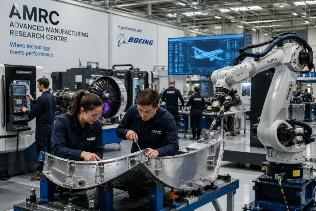 University of Sheffield UK Advanced Manufacturing Research Centre AMRC students working with engineering technology