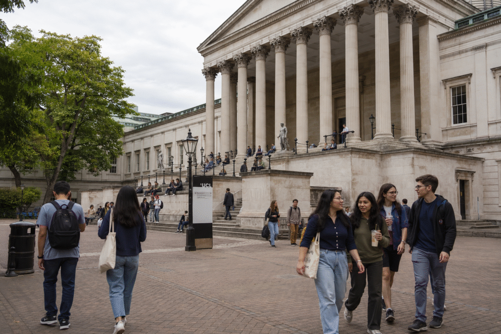 UCL London campus main entrance – one of the top universities on the UK London university list for international students