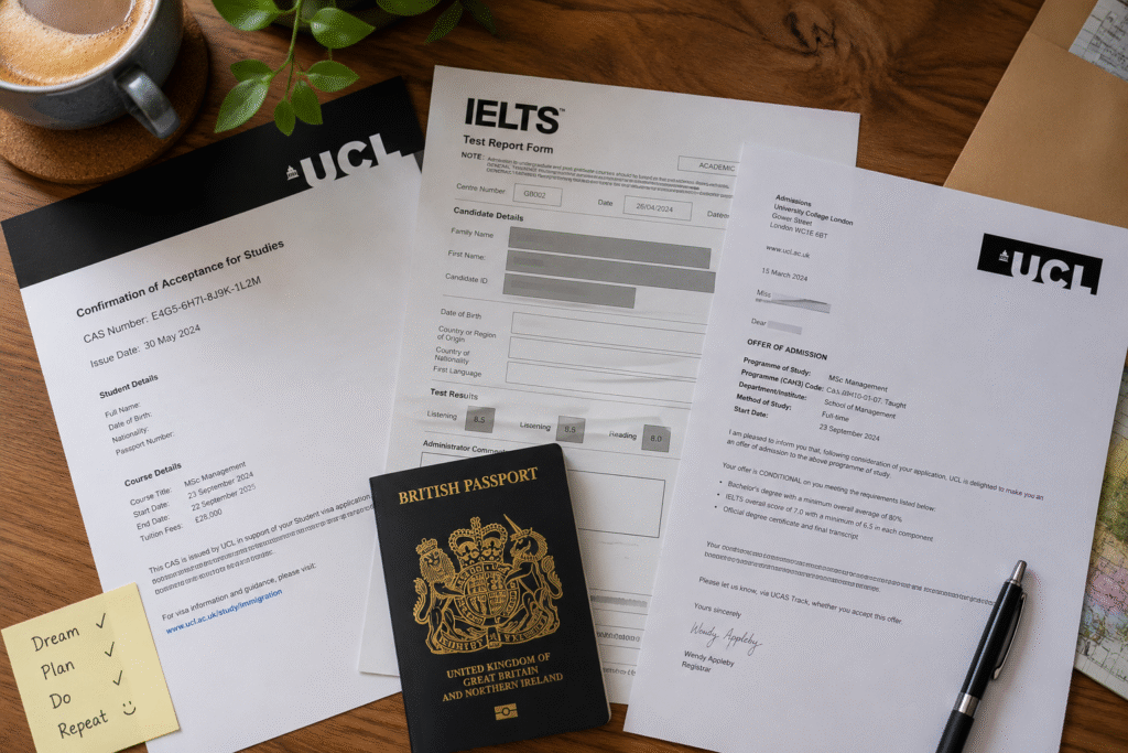 International student UK visa and university application documents – UK London university list admissions preparation