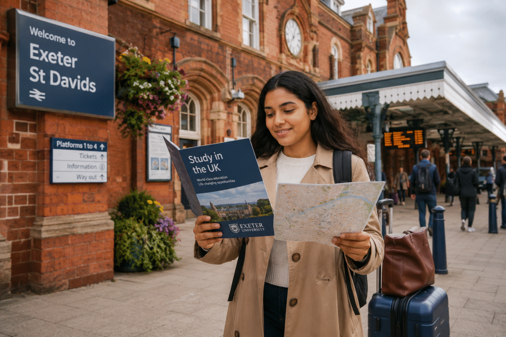 International student arriving in the UK to study at an affordable university