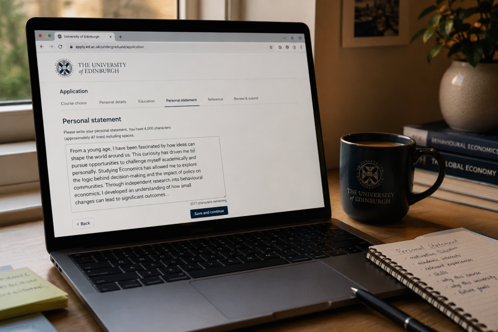 Student writing an MBA personal statement late at night for UK university application