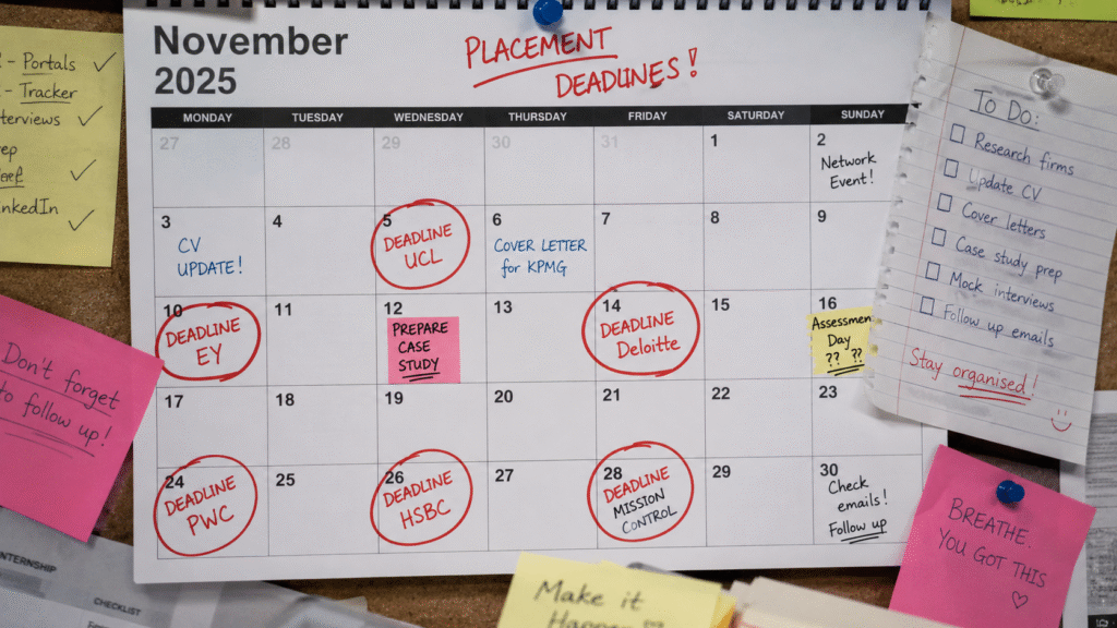 Calendar with multiple year placement application deadlines circled in red.