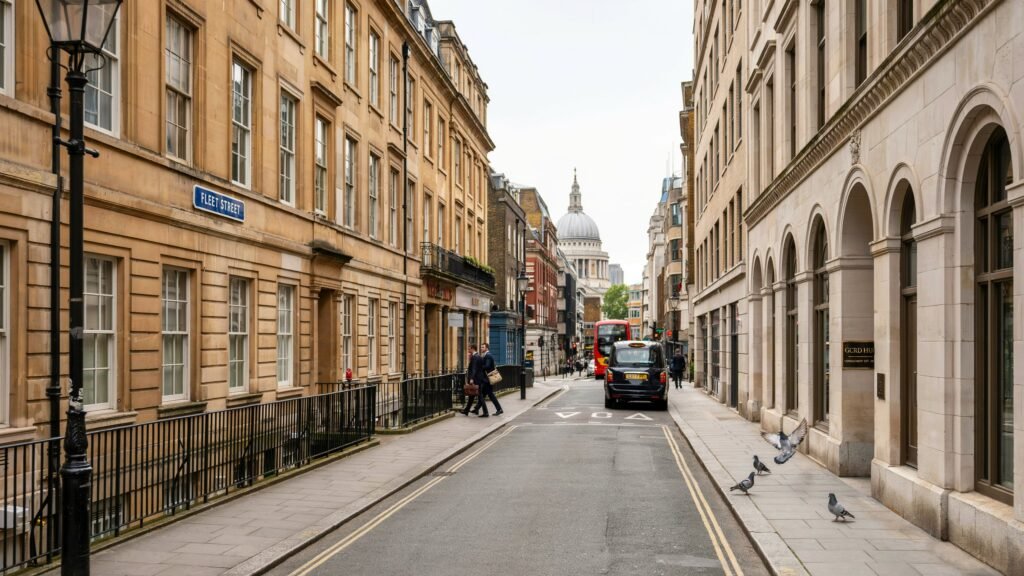 Fleet Street London daytime view near education consultancy offices
